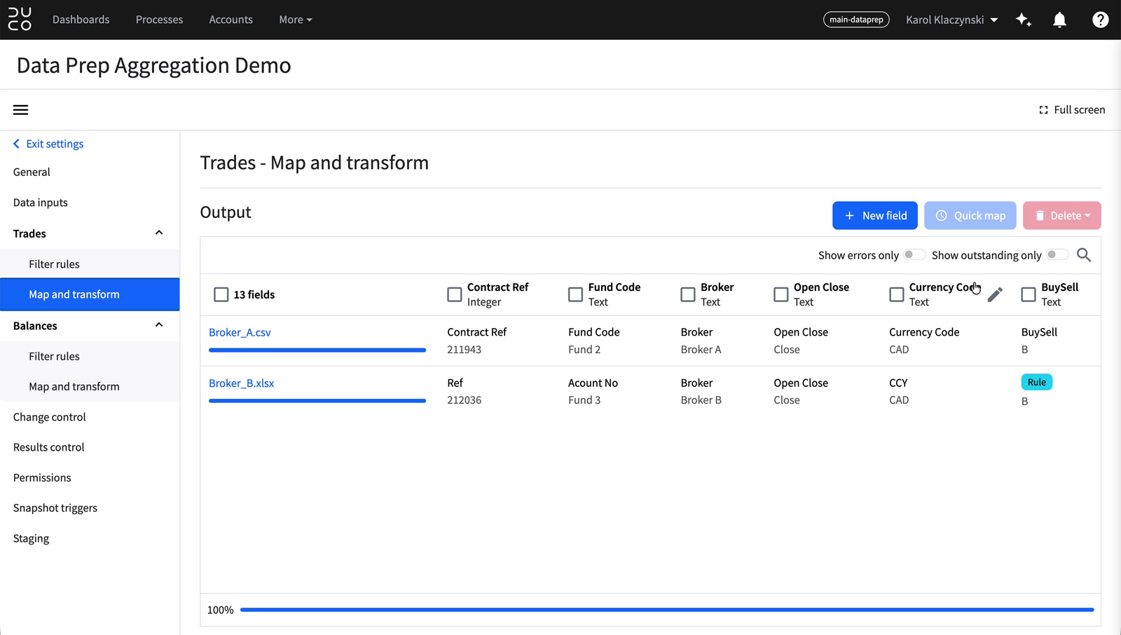 Existing data prep process with Broker_A and Broker_B inputs mapped to a unified Trades schema