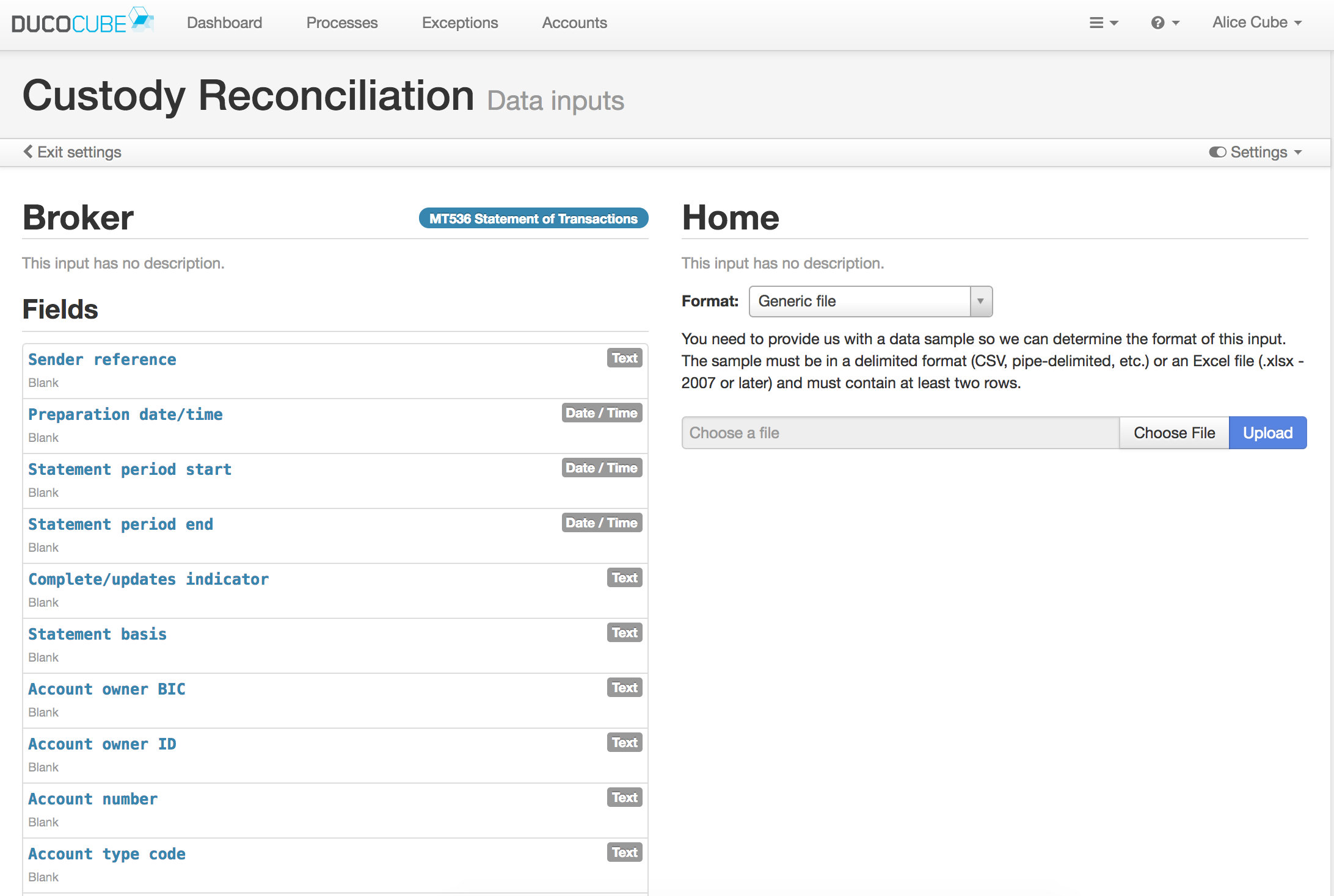 Data inputs for a two-sided process – Duco