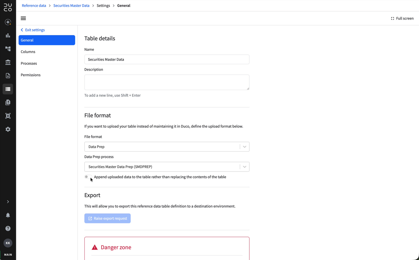 Data Prep process selected with the append toggle switched off