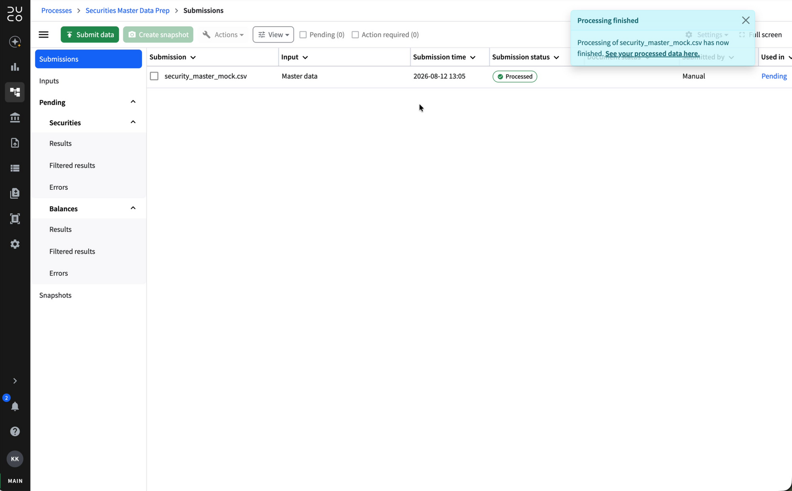 Processing Finished notification on the Submissions page
