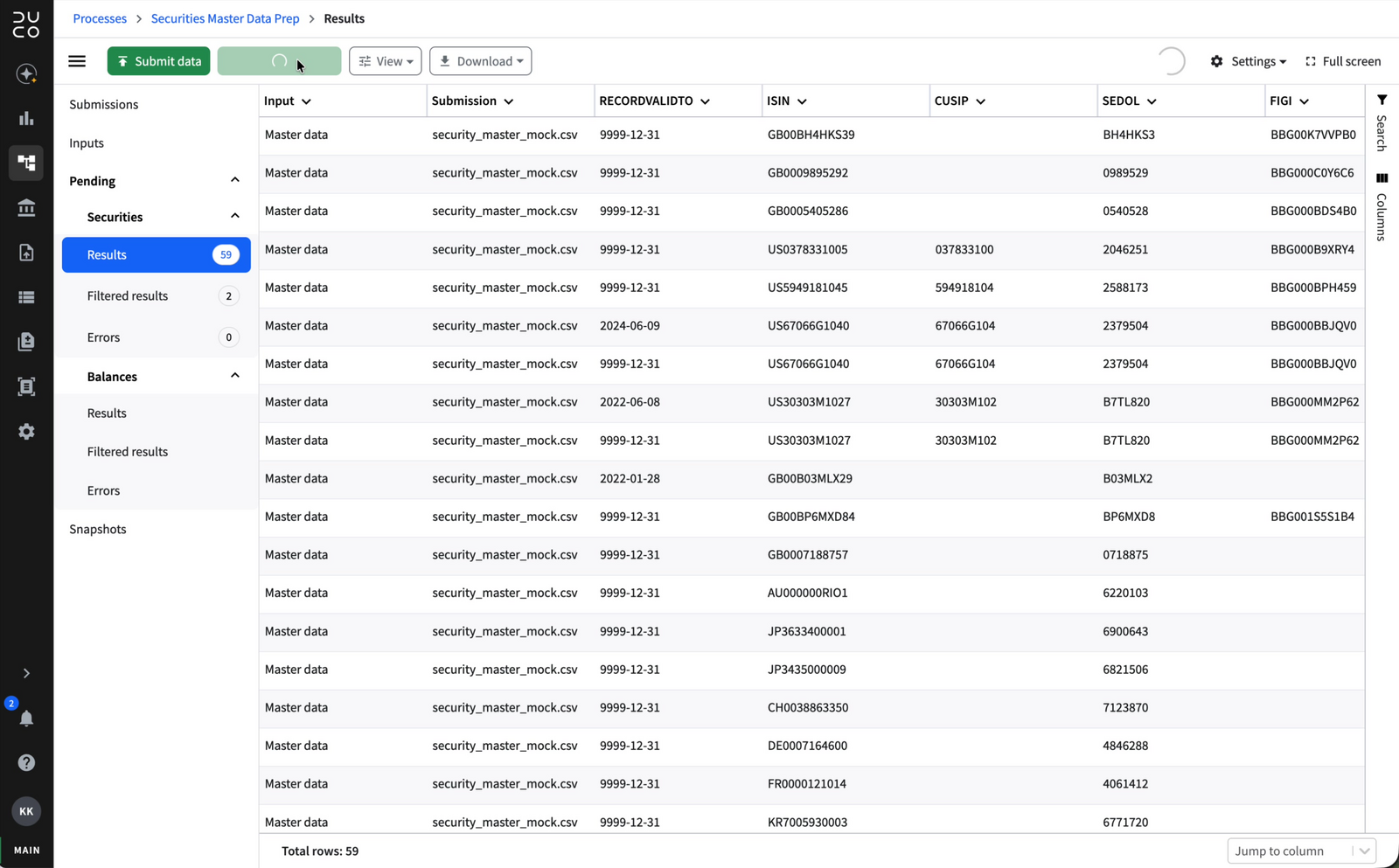 Create snapshot button in the Data Prep process toolbar