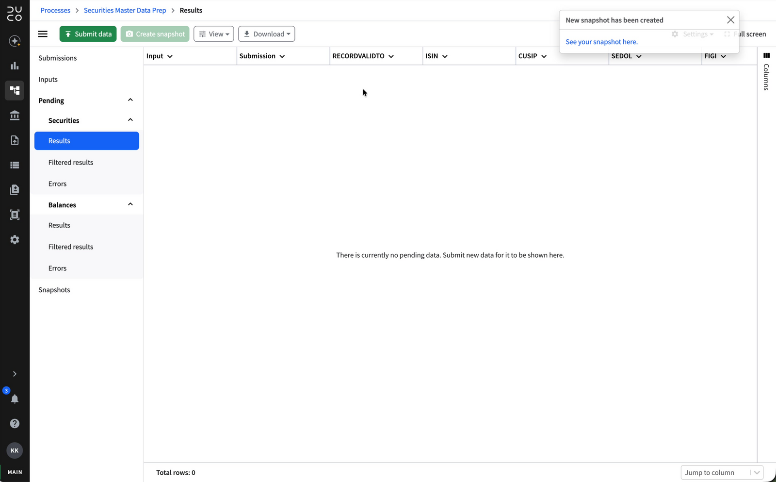 New snapshot has been created notification